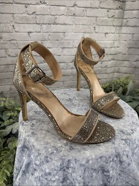 MIX No. 6 “Laela” Gold Crystal Ball Metallic Open-Toe Fashion Dress Heel WMS 6.5
